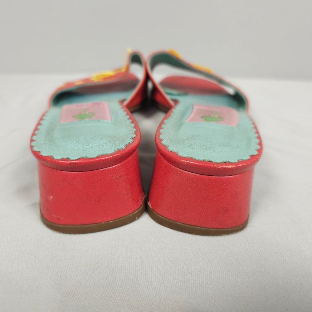 Vintage Lily Pulitzer Sandals Women Size 10 M Red Yellow Leather Slip-On Open To - Picture 4 of 16